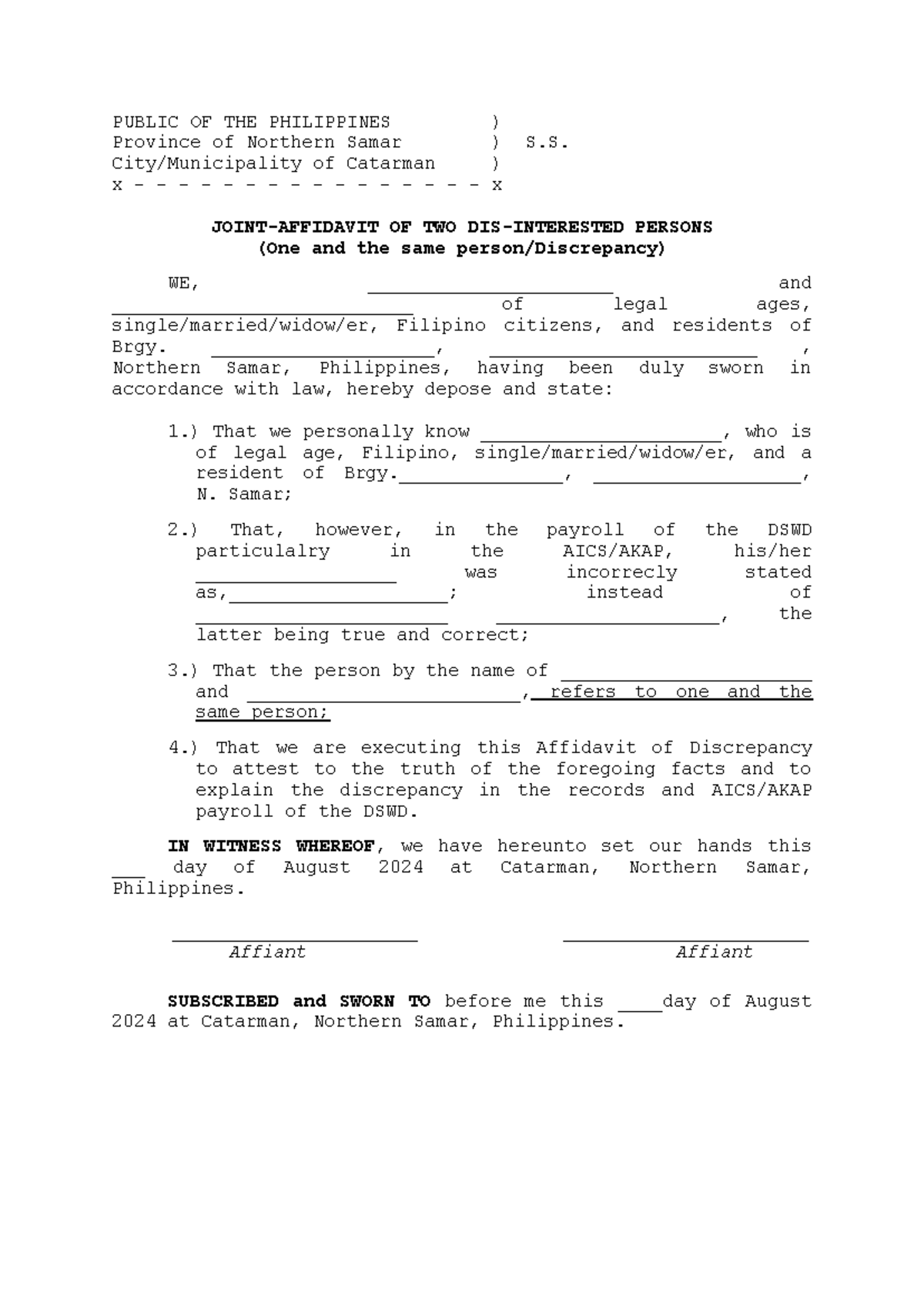 Joint Affidavit of self discrepancy Dafac - PUBLIC OF THE PHILIPPINES ...