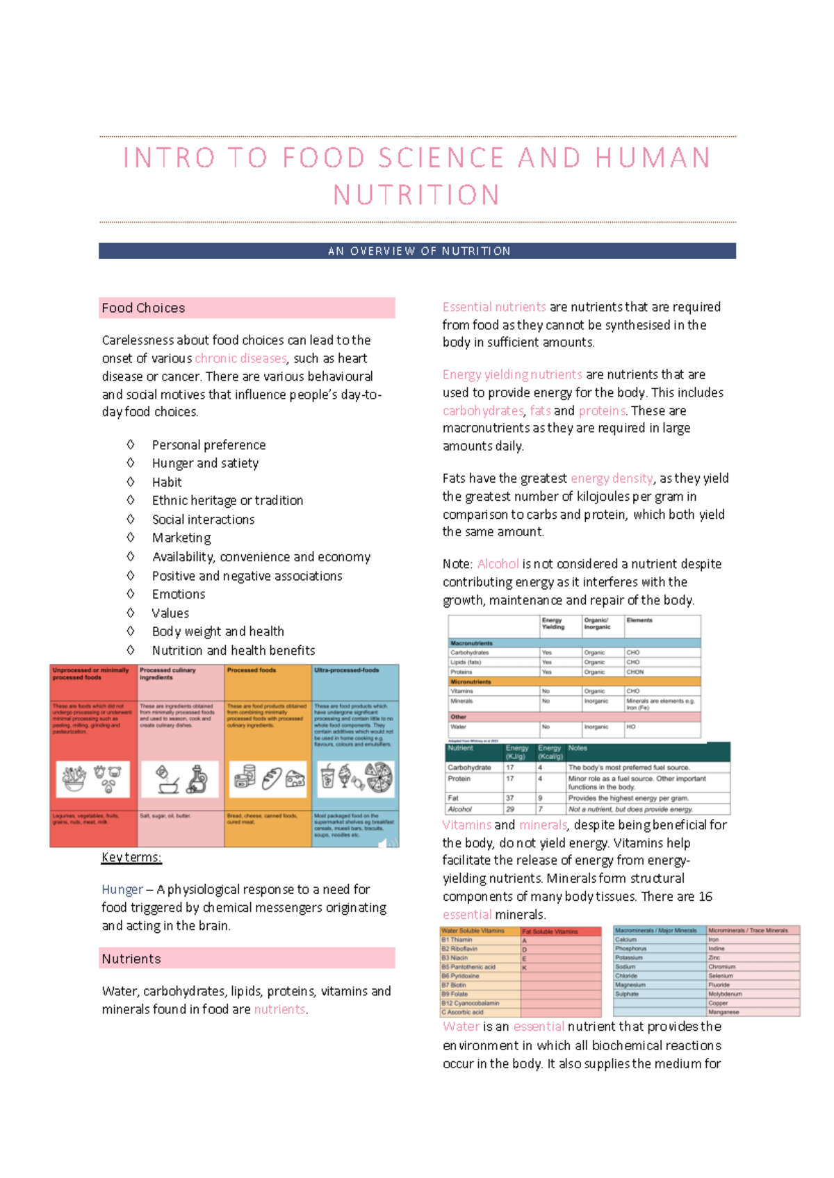 Overview of nutrition - I N T R O T O F O O D S C I E N C E A N D H U M ...