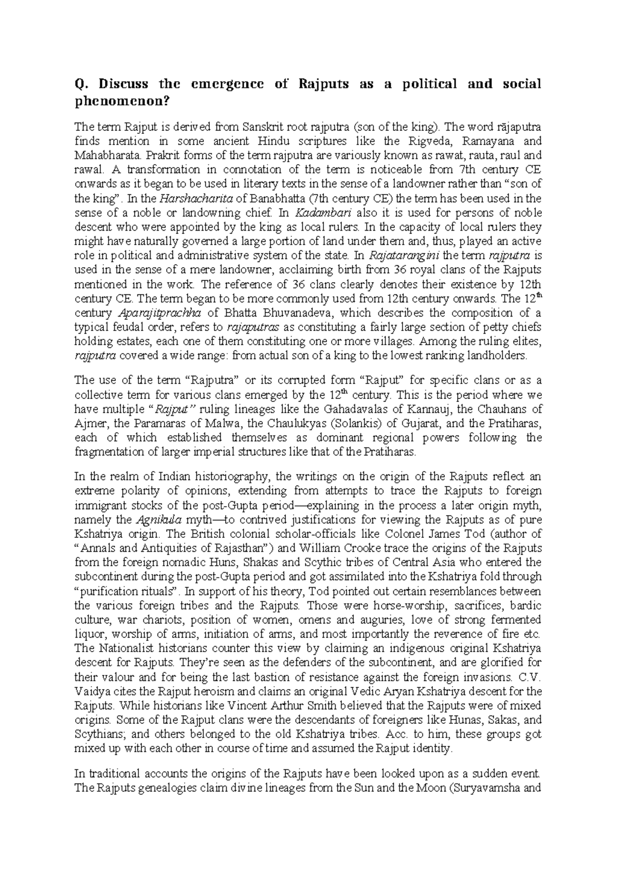 R A J P U T history honours - Q. Discuss the emergence of Rajputs as a ...