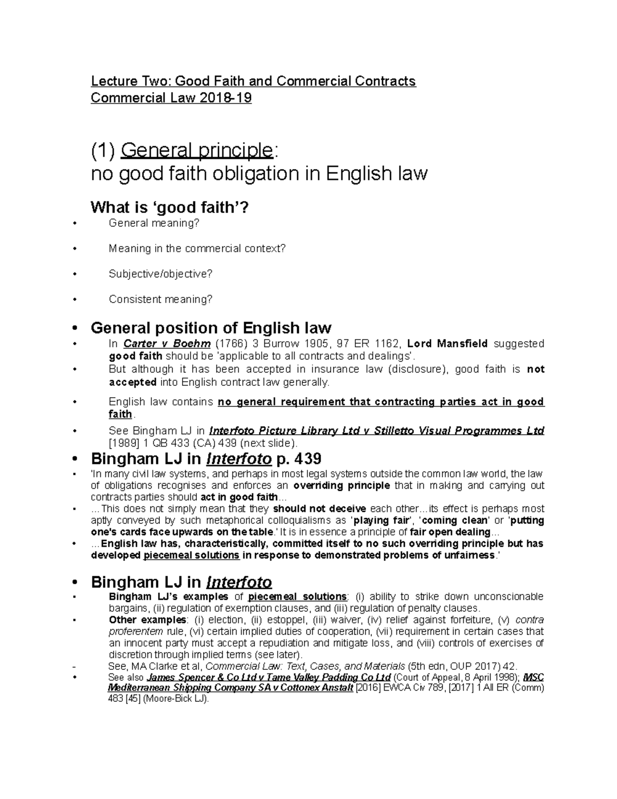 Good Faith Lecture Two Good Faith And Commercial Contracts