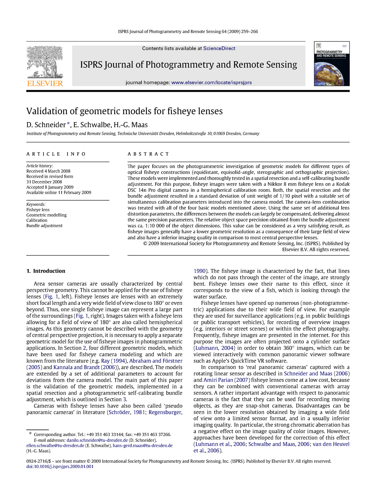 Validation Of Geometric Models For Fisheye Lenses - ISPRS Journal Of ...