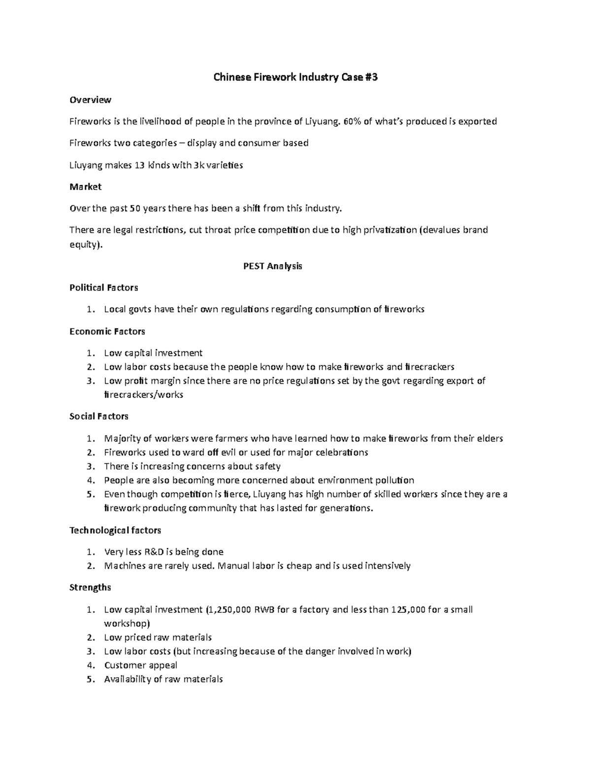 Case 3 Chinese Fireworks Industry Chinese Firework Industry Case Overview Fireworks Is The Livelihood Of People In The Province Of Liyuang Of Produced Is Studocu Case 3 Chinese Fireworks Industry Chinese Firework Industry Case Overview Fireworks Is The Livelihood Of People In The Province Of Liyuang Of Produced Is Studocu