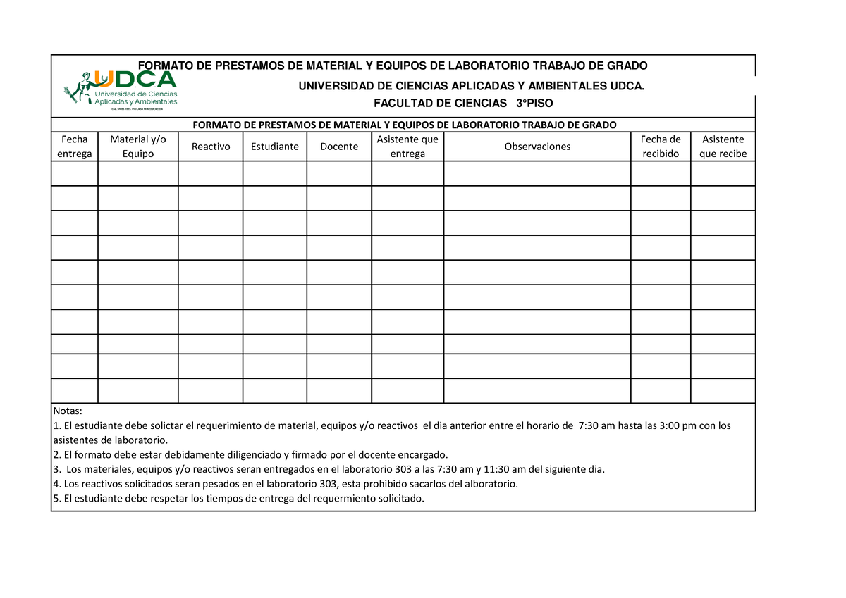 Formato Investigación Formato De Prestamos De Material Y Equipos De Laboratorio Trabajo De 1917