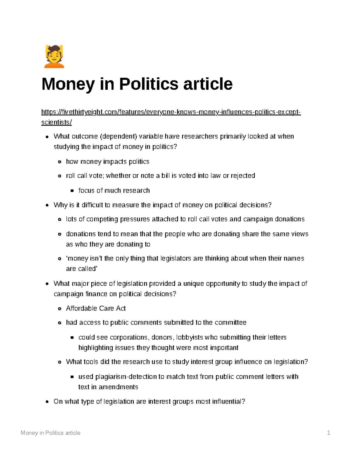 essay on money in politics