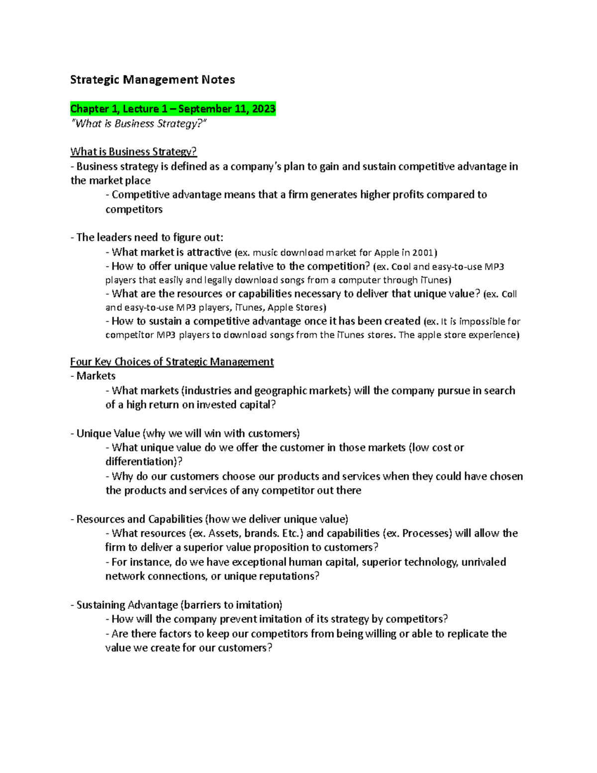 Strategic Management Notes - Strategic Management Notes Chapter 1 ...