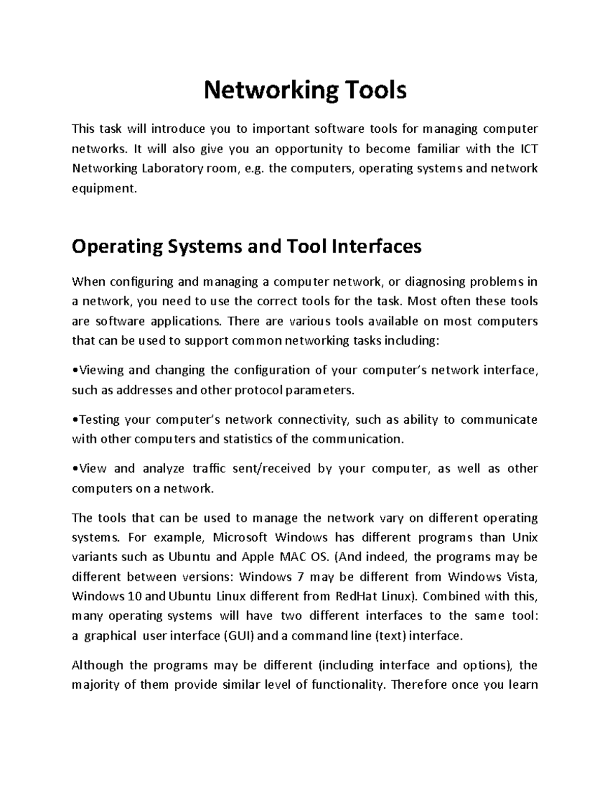 CS461 Networking Tools Home Work Exercise Networking Tools This