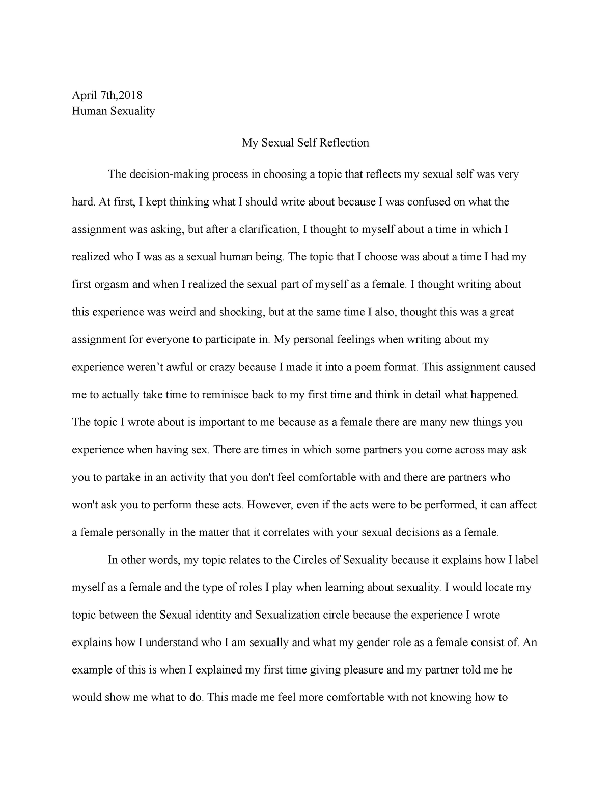 reflective essay on human sexuality