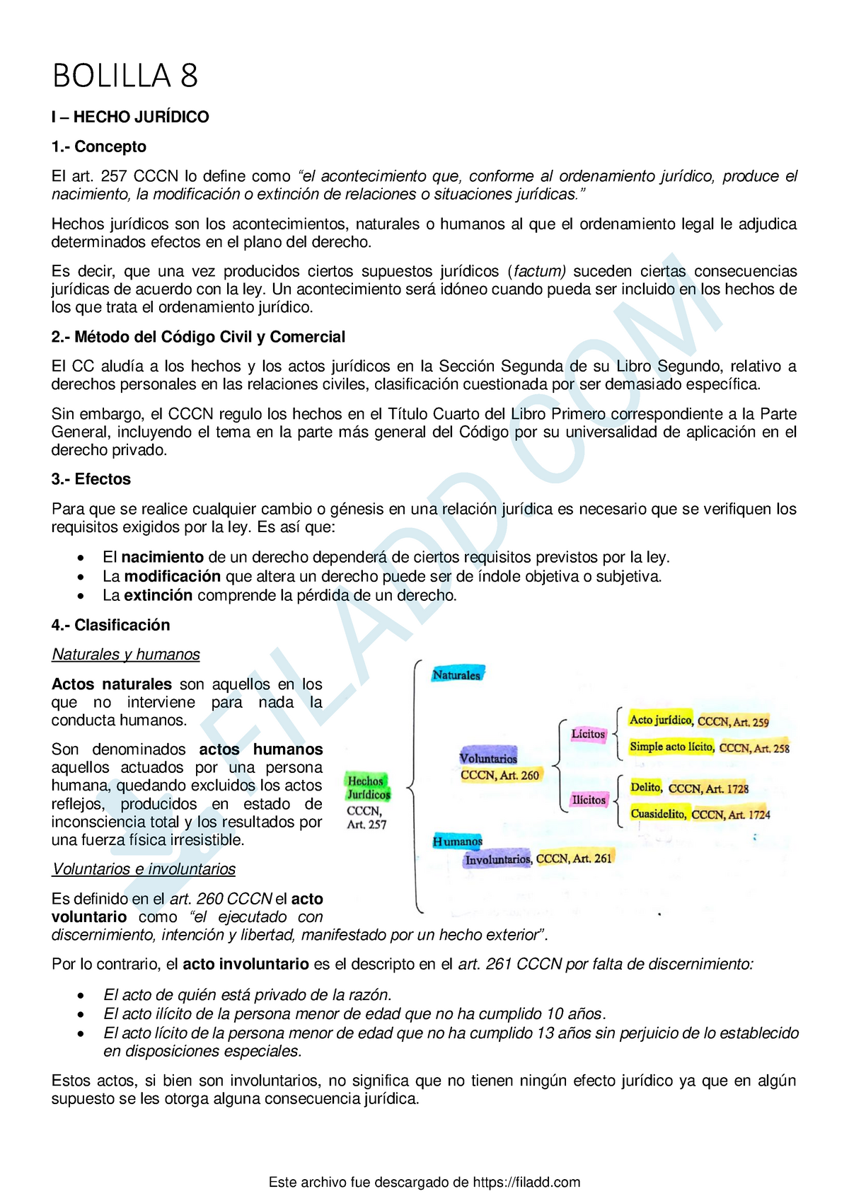 Bolillas 8-11 - APUNTES - BOLILLA 8 I – HECHO JURÍDICO 1.- Concepto El ...