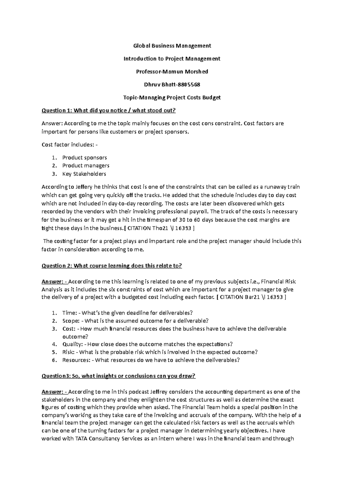 Reflection assignment-Week 7-Dhruv Bhatt - Global Business Management ...