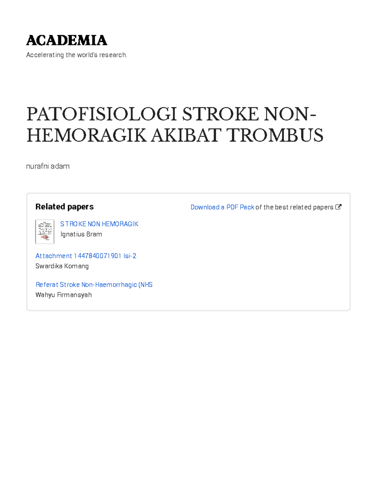 Patofisiologi Stroke Non-hemoragik Akibat Trombus - Accelerat ing t he ...