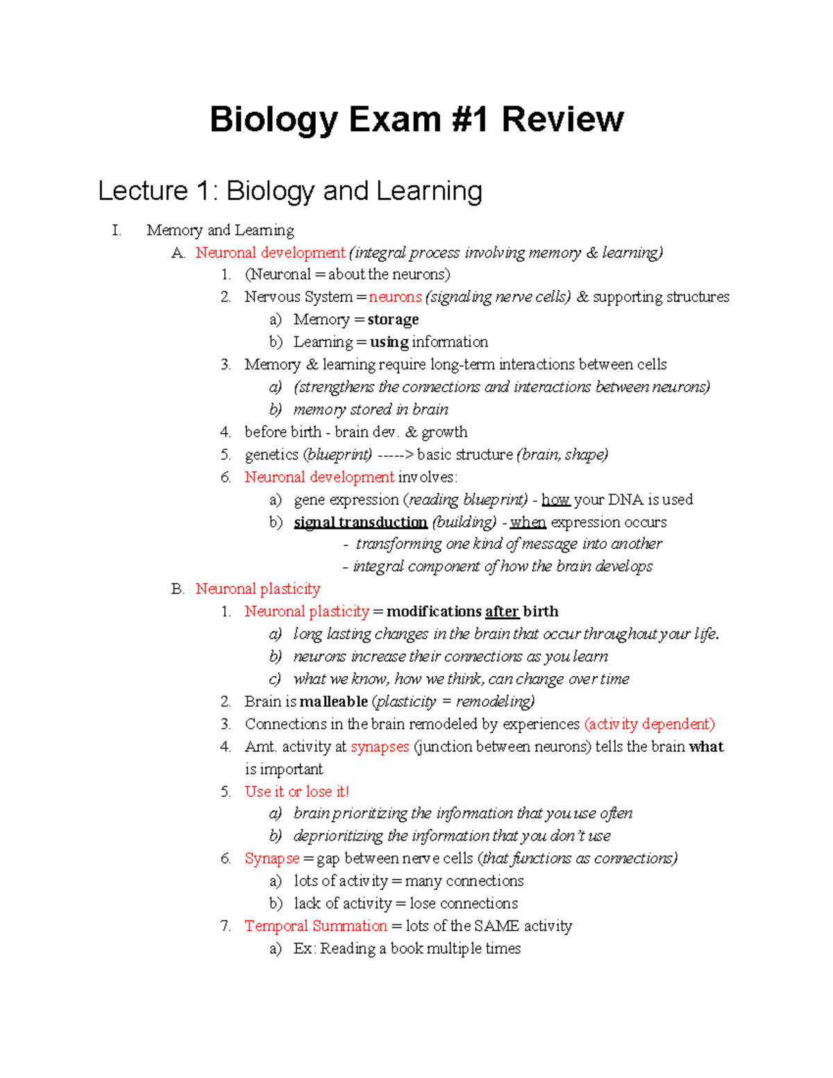 Biology Exam 1 Notes Biology Exam 1 Review Lecture 1 Biology and