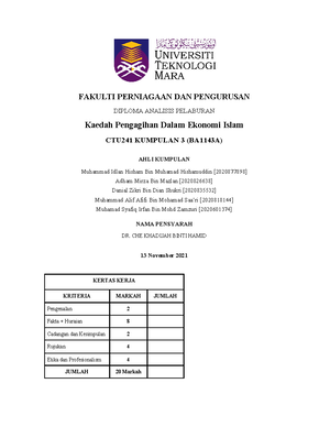 Ctu 241 Kaedah Pengagihan Dalam Ekonomi Islam Fakulti Perniagaan Dan Pengurusan Diploma Analisis Studocu