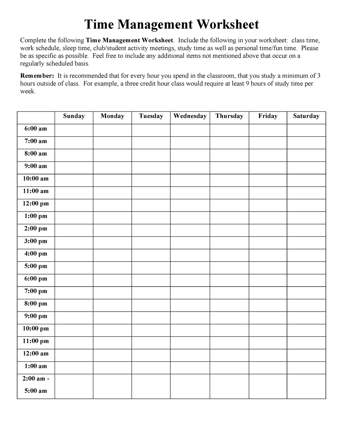 Time management worksheet pdf sk Time Management Worksheet Complete