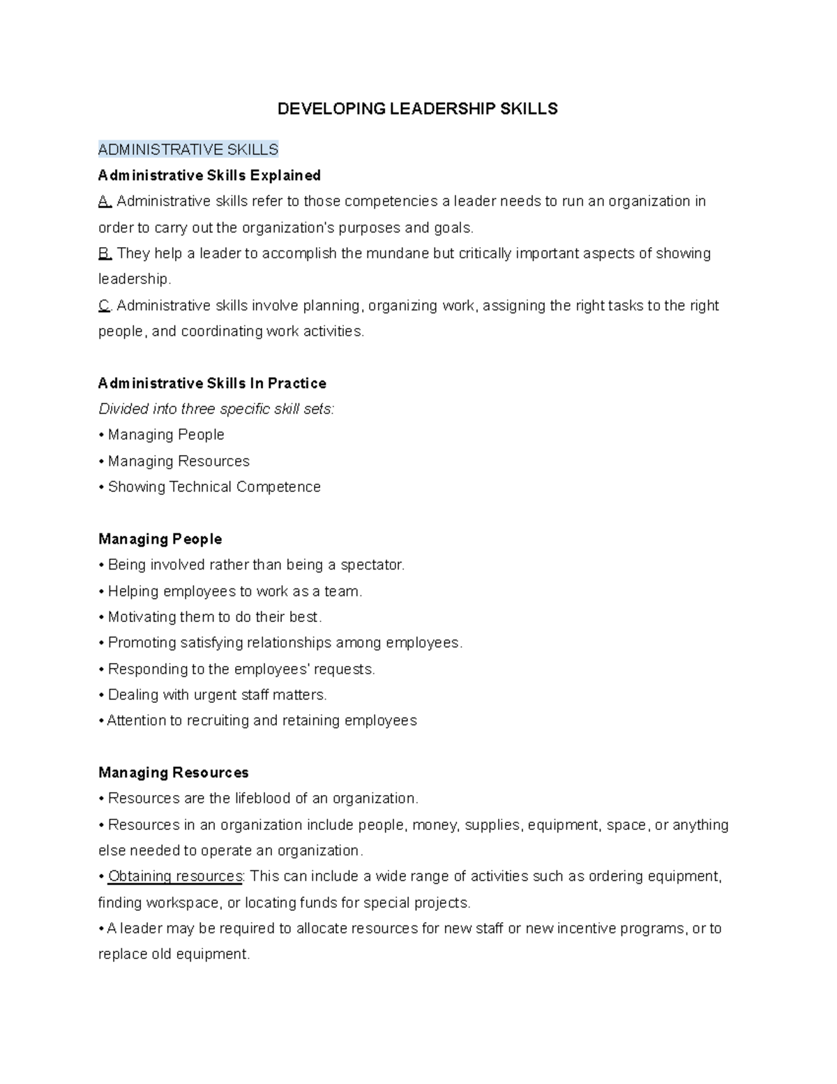 Leadership - Modules 5-12 - DEVELOPING LEADERSHIP SKILLS ADMINISTRATIVE ...