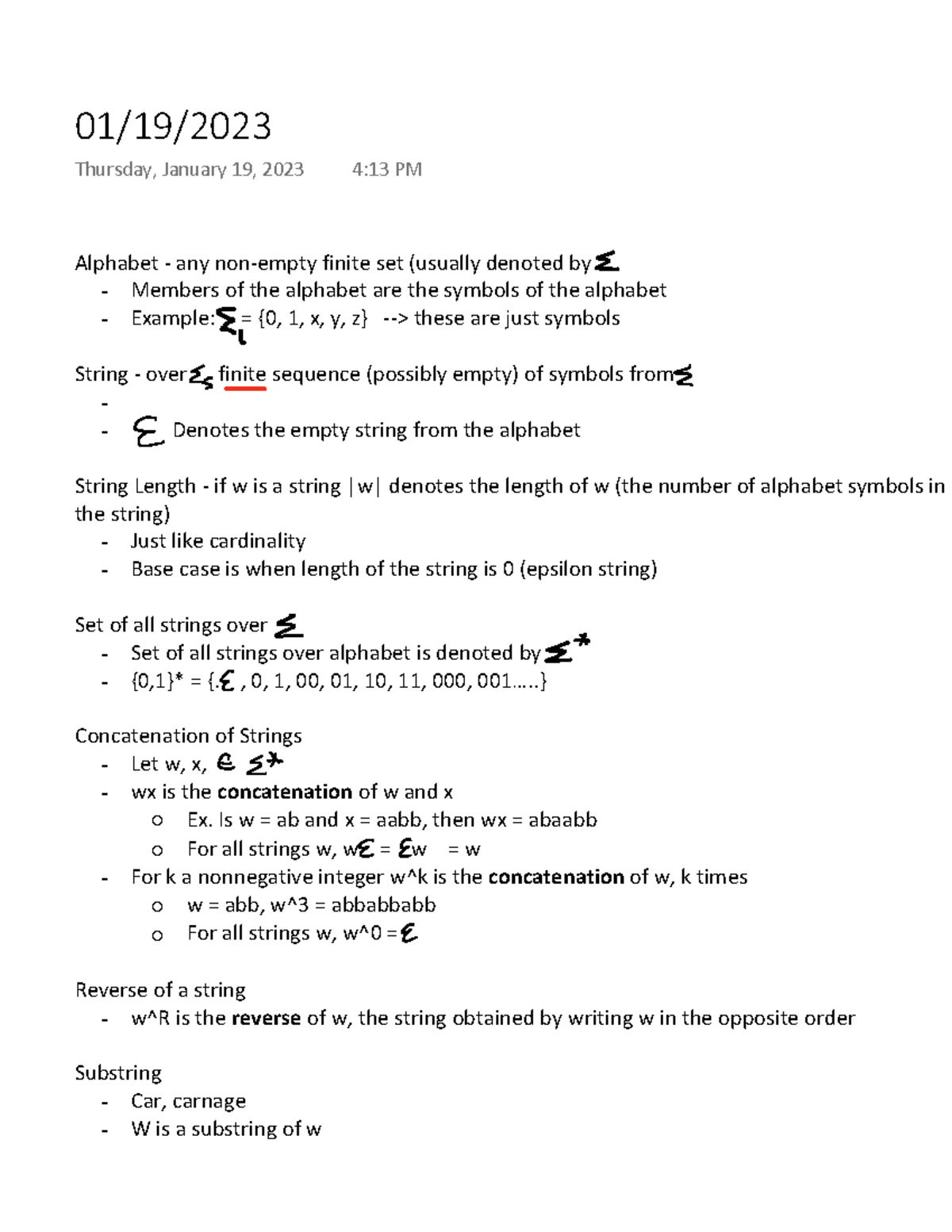 01192023 Ting Cao Alphabet any nonempty finite set (usually denoted by Members of the