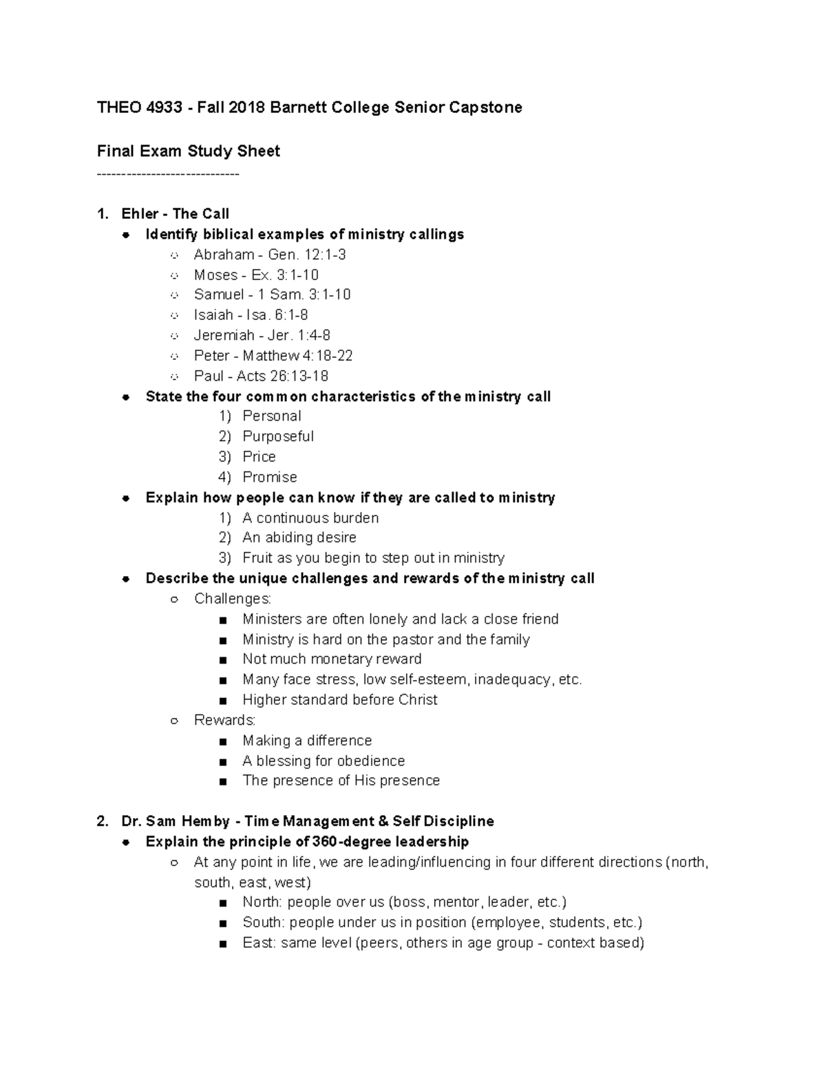 Faith Integration Final Study Guide - THEO 4933 - Fall 2018 Barnett ...
