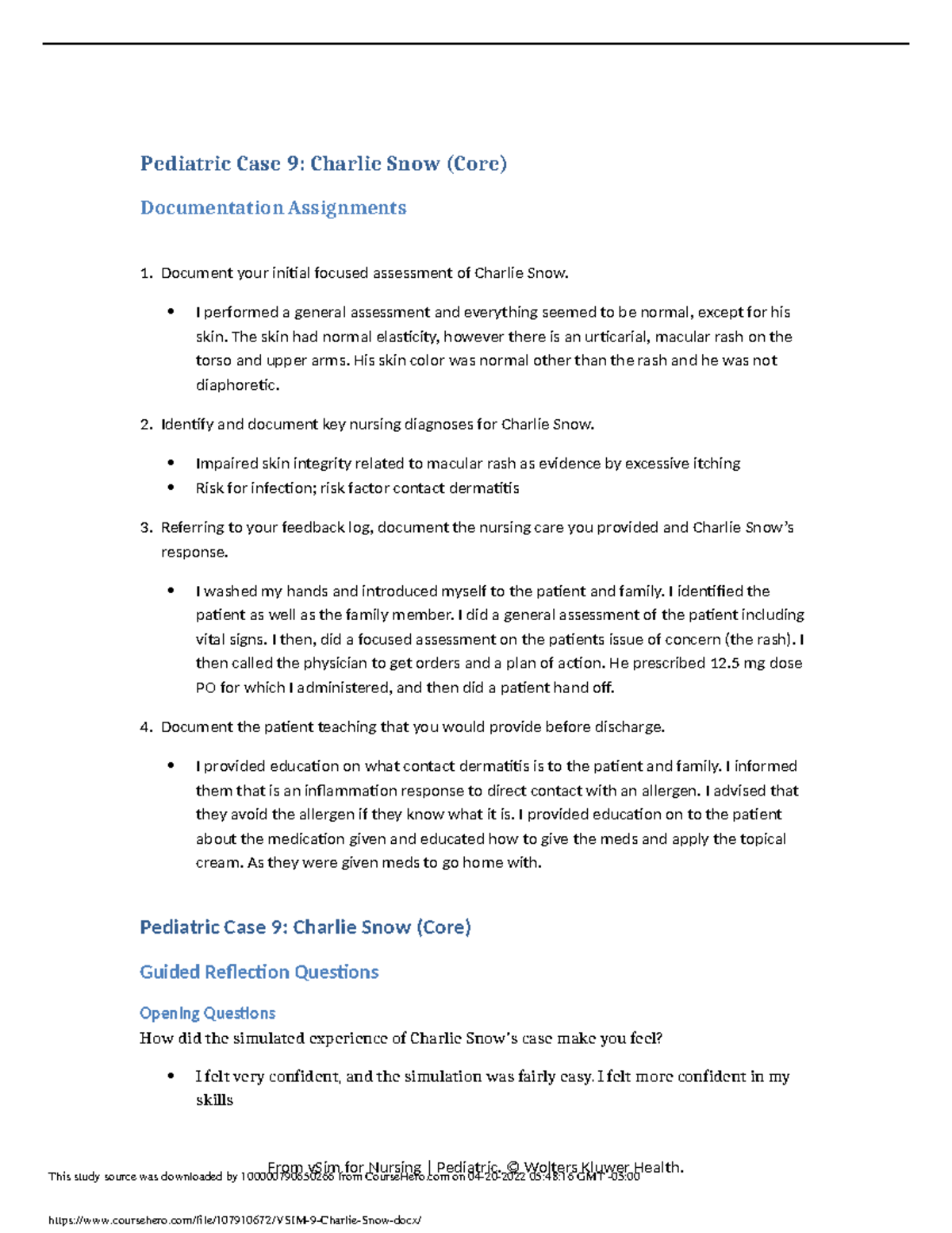 VSIM 9 Charlie Snow - Med Sure Vsims - Pediatric Case 9: Charlie Snow ...