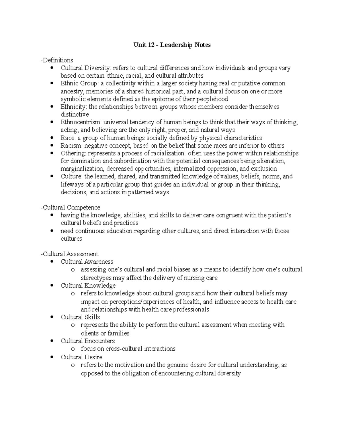 Unit 12- Leadership Notes - Unit 12 - Leadership Notes -Definitions ...