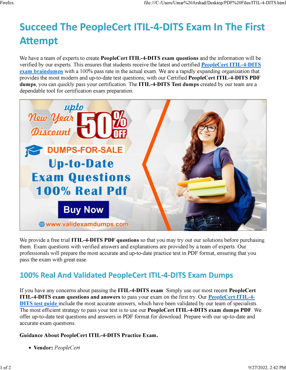 Try These People Cert ITIL-4-DITS Exam Study Method - Succeed The ...