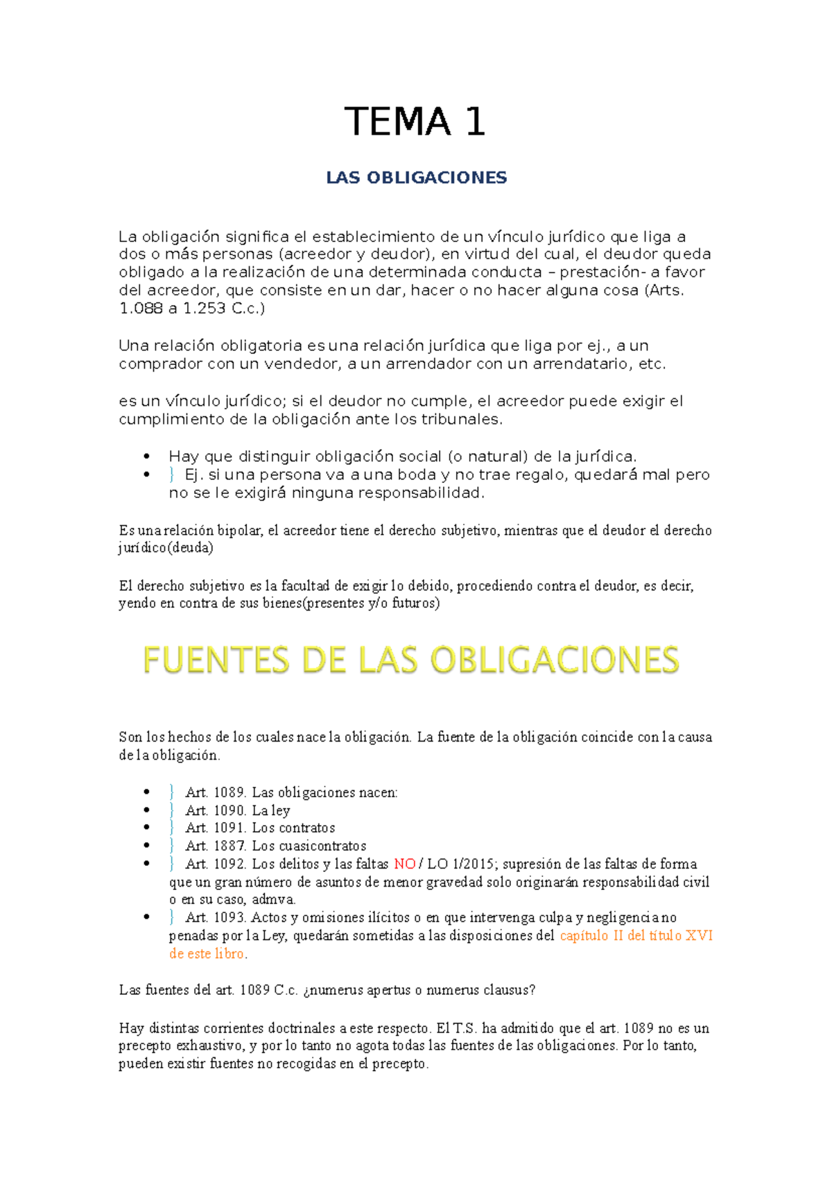 TEMA 1 Civil - Apuntes tema 1 - TEMA 1 LAS OBLIGACIONES La obligación ...
