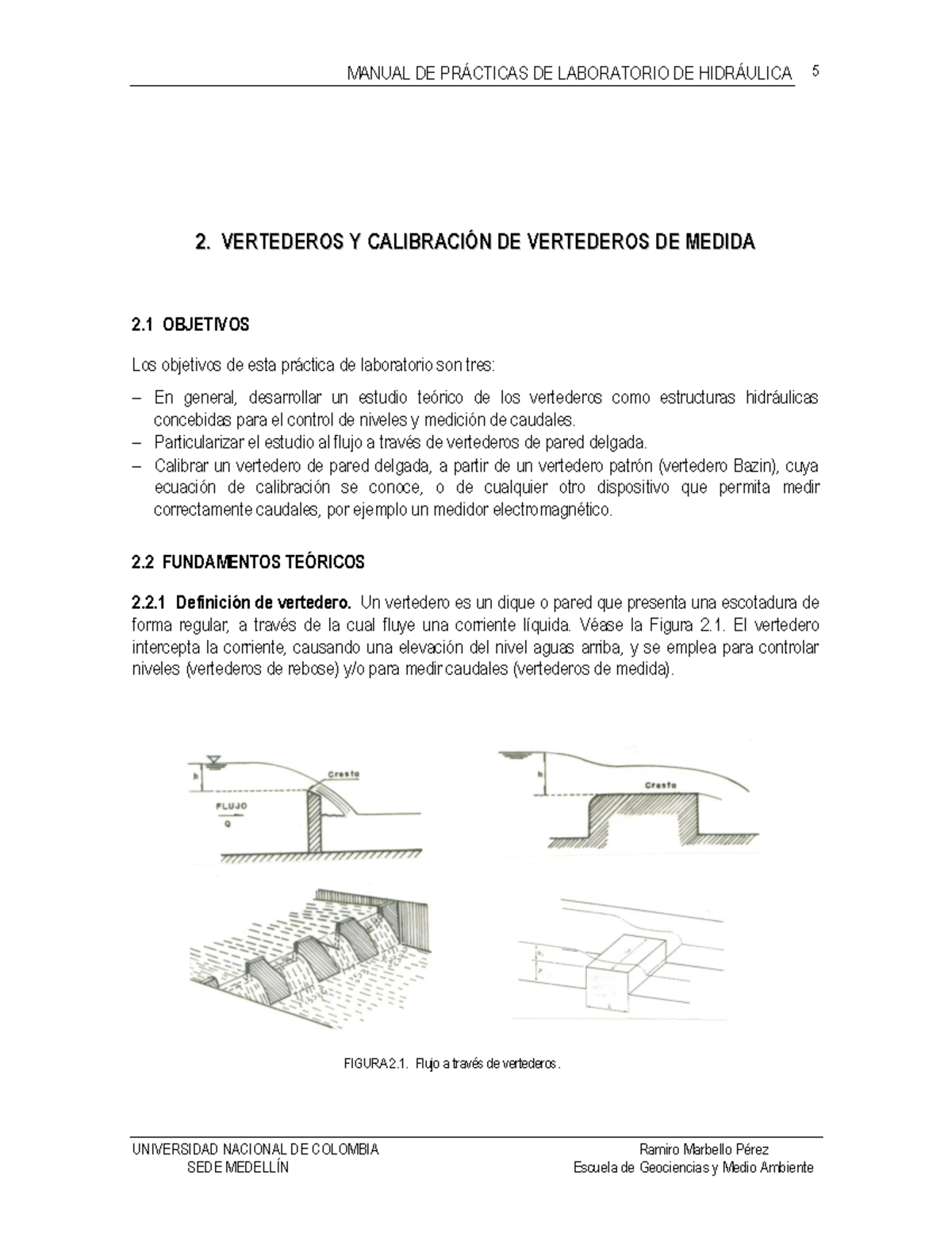 Tipos De Vertedesos - MANUAL DE PRÁCTICAS DE LABORATORIO DE HIDRÁULICA ...