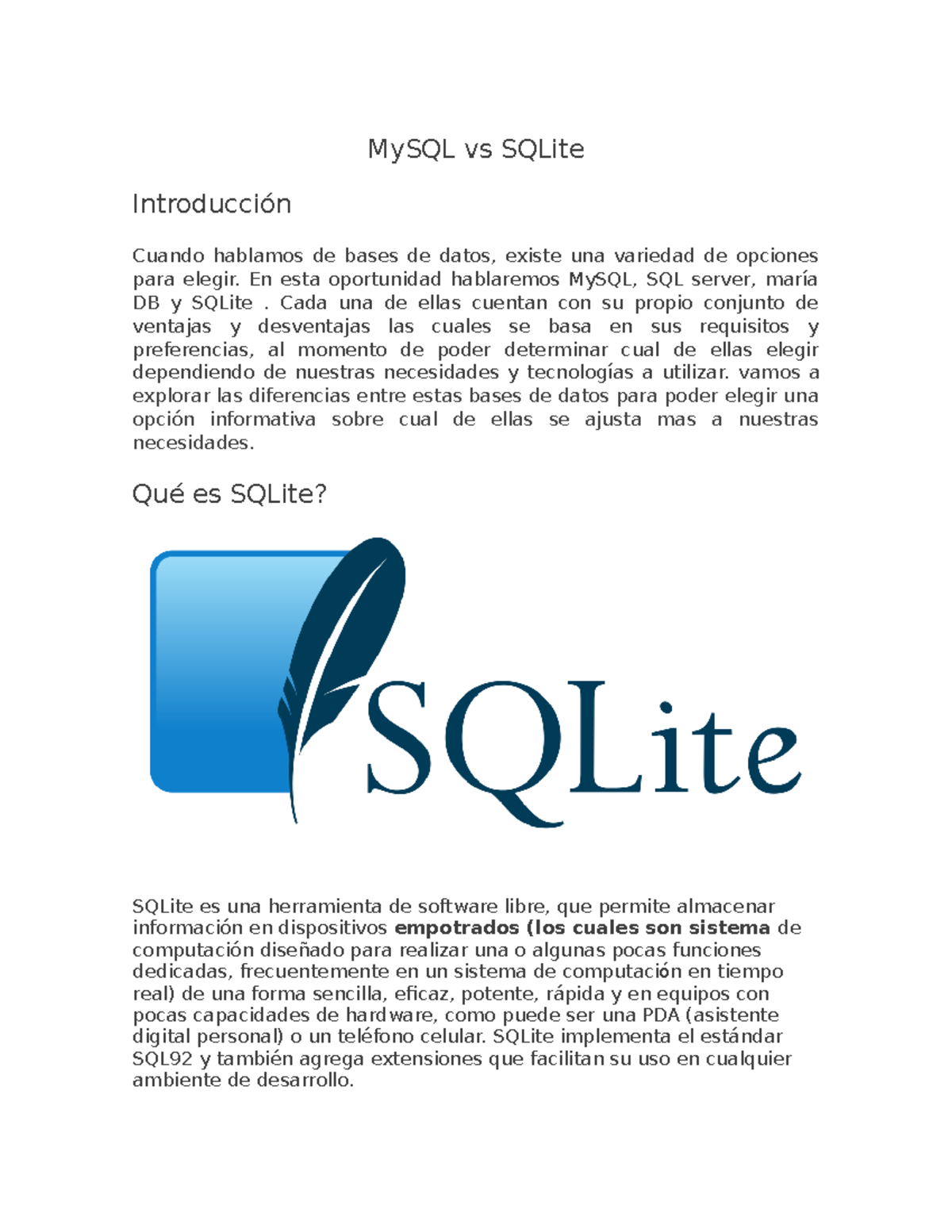 Sqlite Vs Sql Mysql Vs Sqlite Introducción Cuando Hablamos De Bases