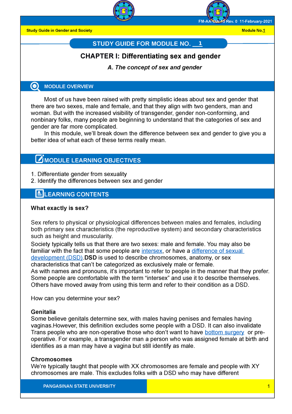 Gender And Society Module 1 - PangSU - Studocu