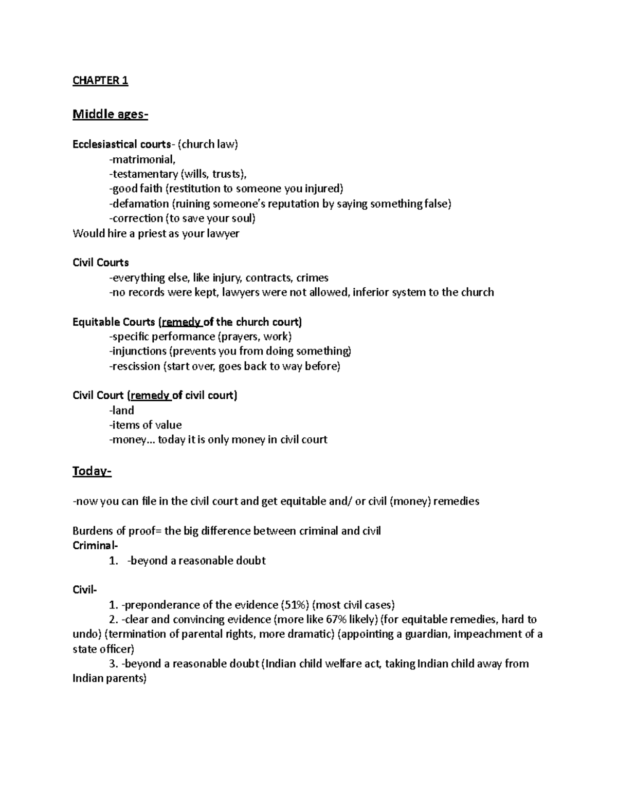 Blaw 372 exam 1 notes - CHAPTER 1 Middle agesEcclesiastical courts ...