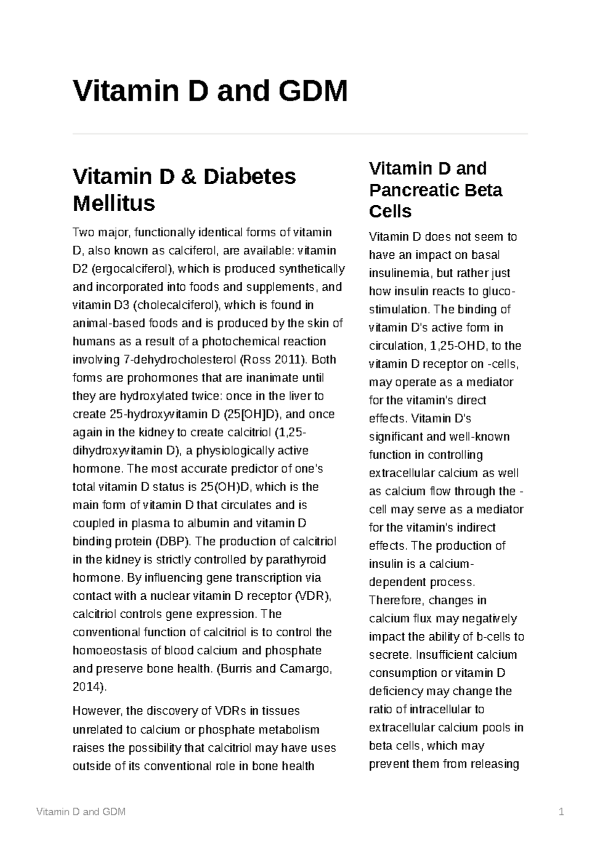 Vitamin D and GDM Notes for 3.4 and 3.2 Vitamin D and GDM 1 Vitamin