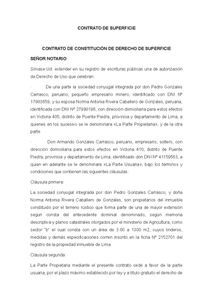  Contrato DE Superficie - CONTRATO DE SUPERFICIE CONTRATO DE  CONSTITUCIÓN DE DERECHO DE - Studocu