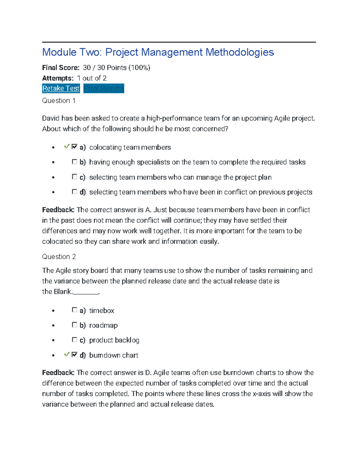 QSO 340 Module Two Project Management Methodologies Assessment Answers