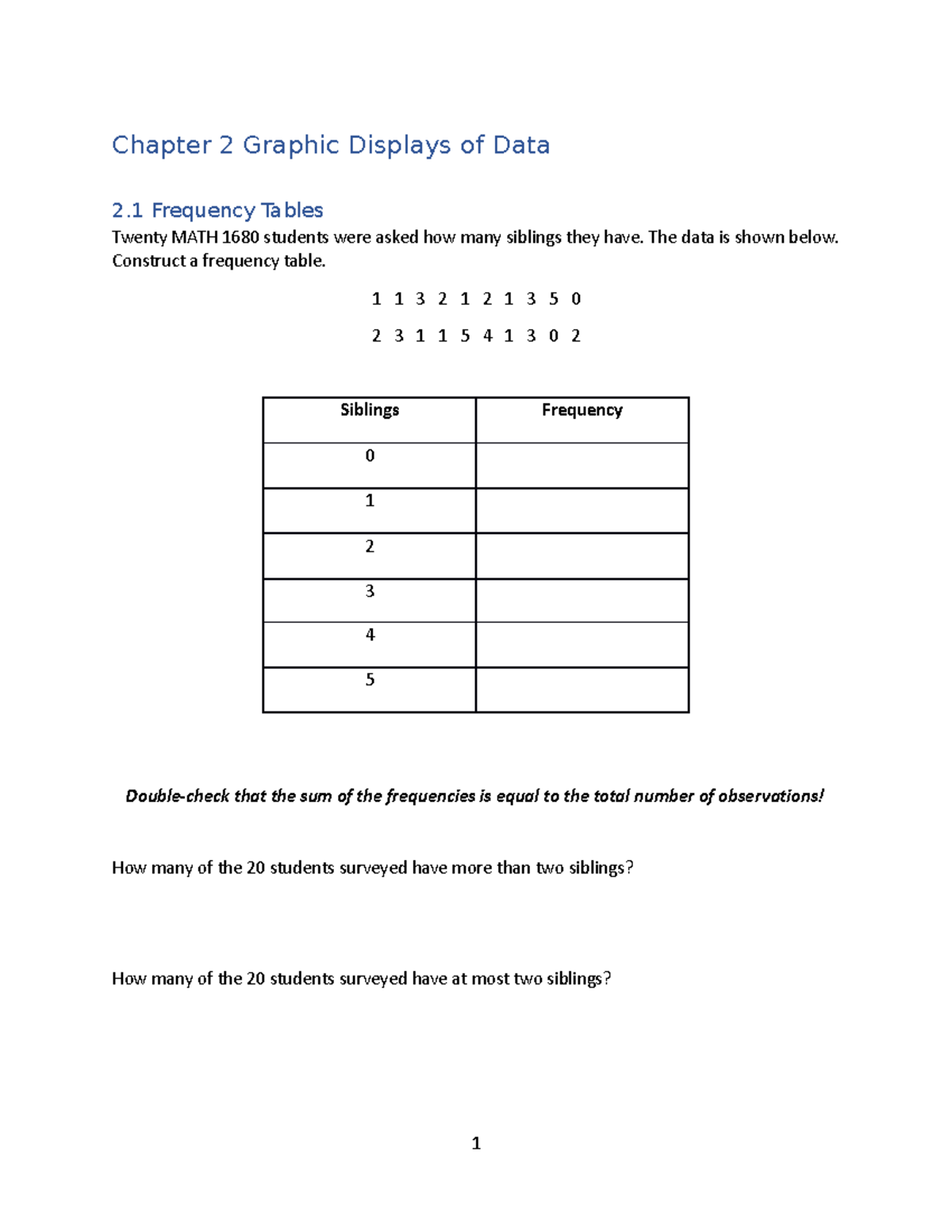 MATH 1680 Chapter 2 Notes - Chapter 2 Graphic Displays of Data 2 ...