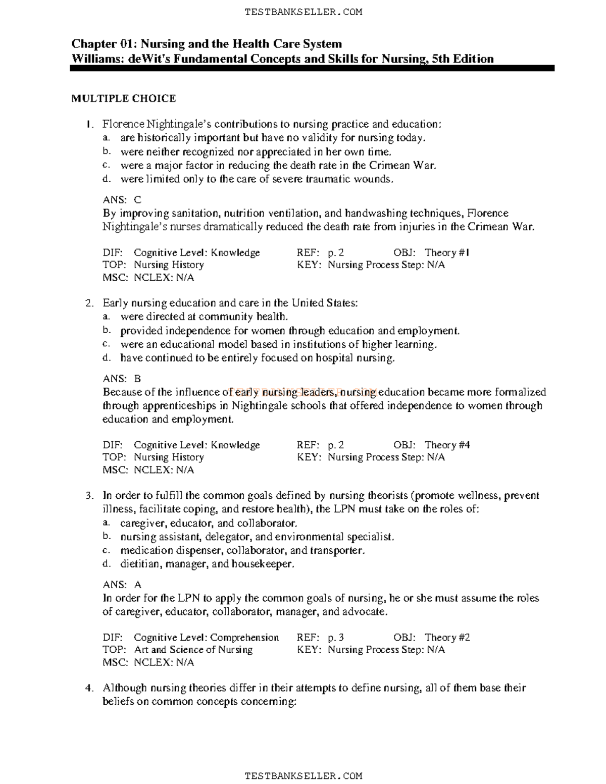 Chapter 01 Questions - TESTBANKSELLER Chapter 01: Nursing And The ...