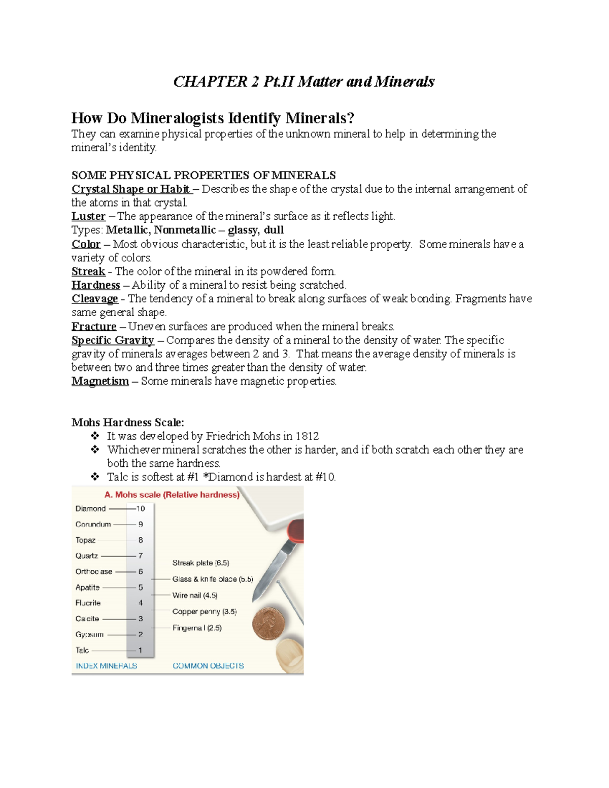 Chapter 2 Pt II (Matter & Minerals) CHAPTER 2 Pt Matter and Minerals