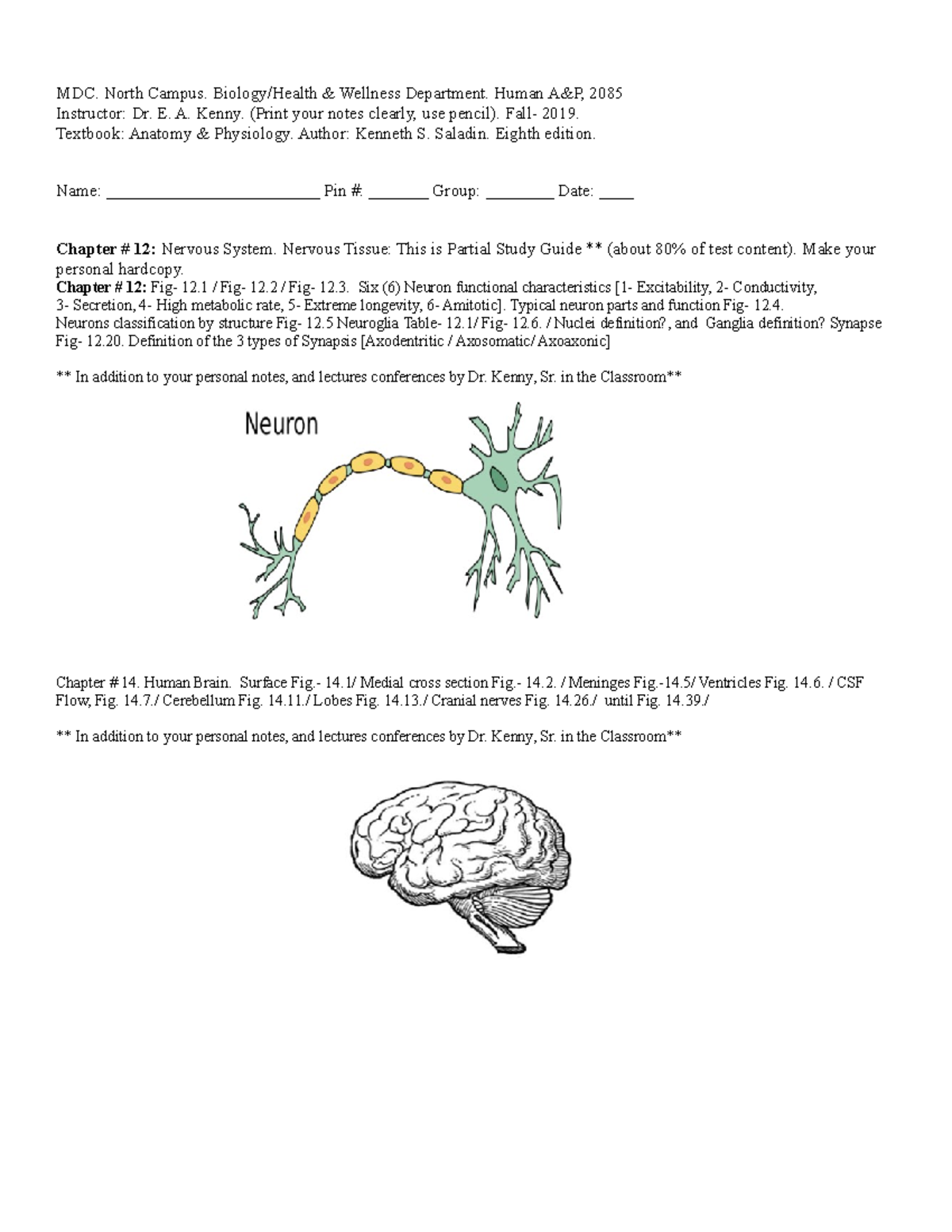 Nervous System Partial Study Guide - MDC. North Campus. Biology/Health ...