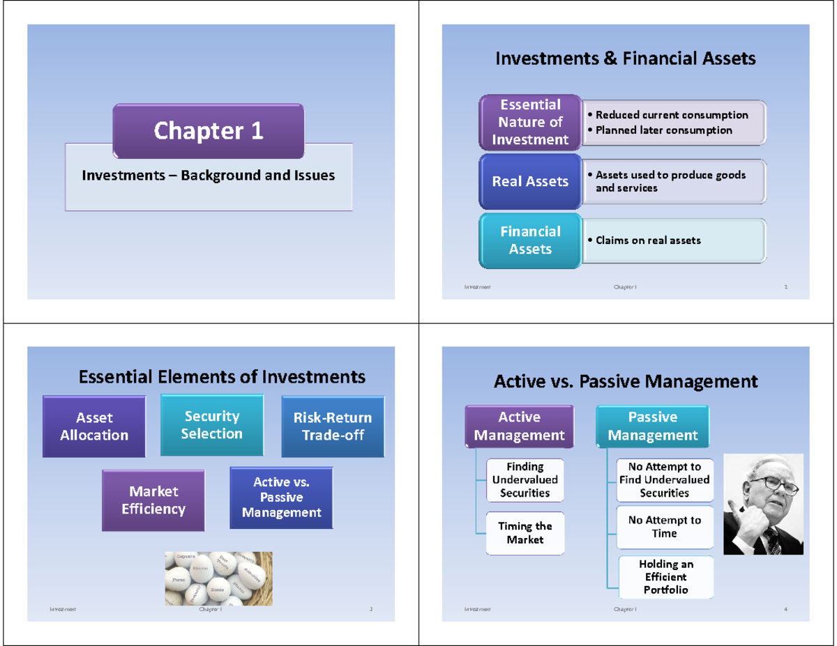 Investment 01 - Lecture notes 1 - Investments – Background and Issues ...