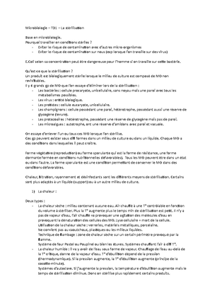 TD 1 Microbio - MICROBIOLOGIE TD 1 : Stérilisation Pourquoi Travaillons ...