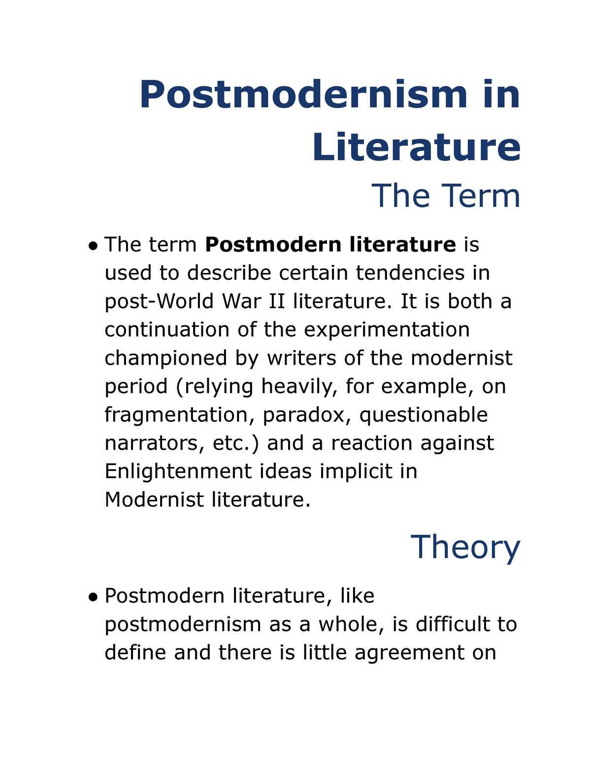 postmodernism in literature essay