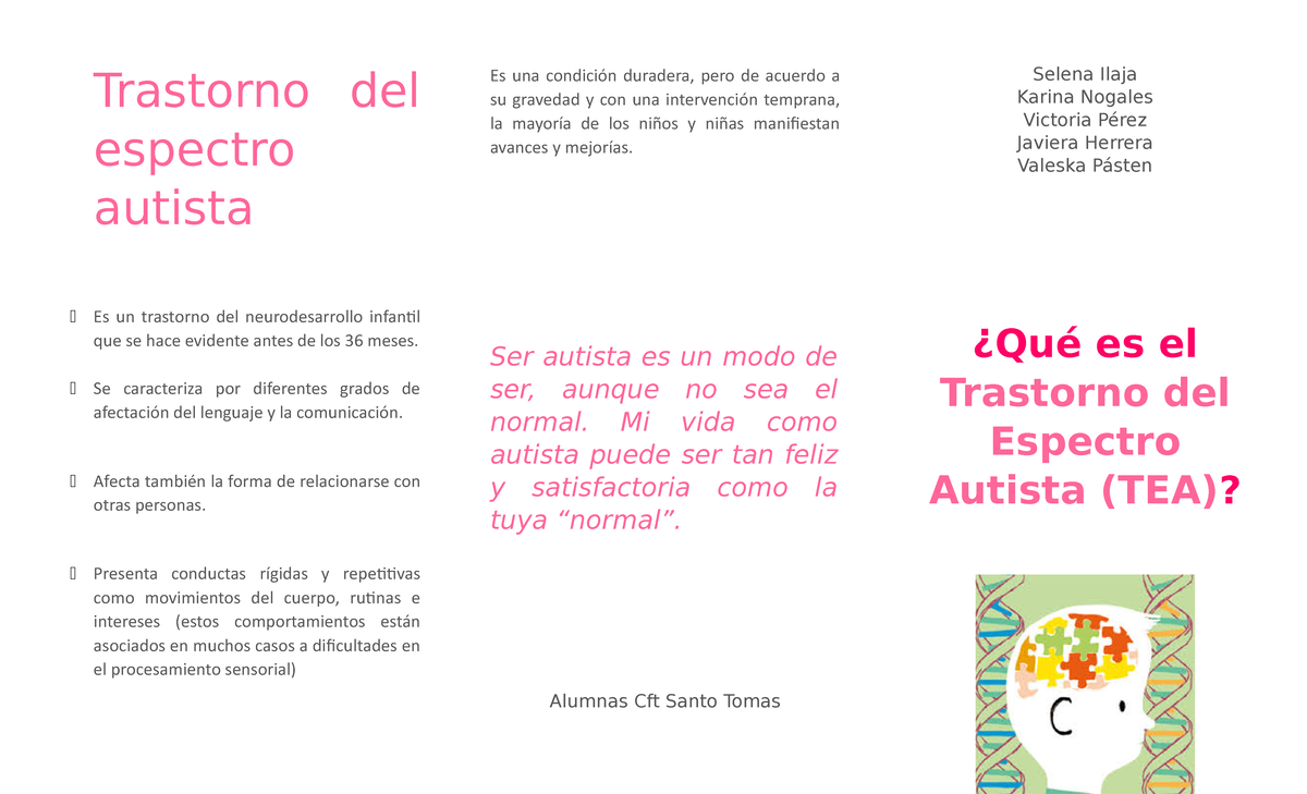 Triptico TEA - Trastorno del espectro autista Es un trastorno del ...