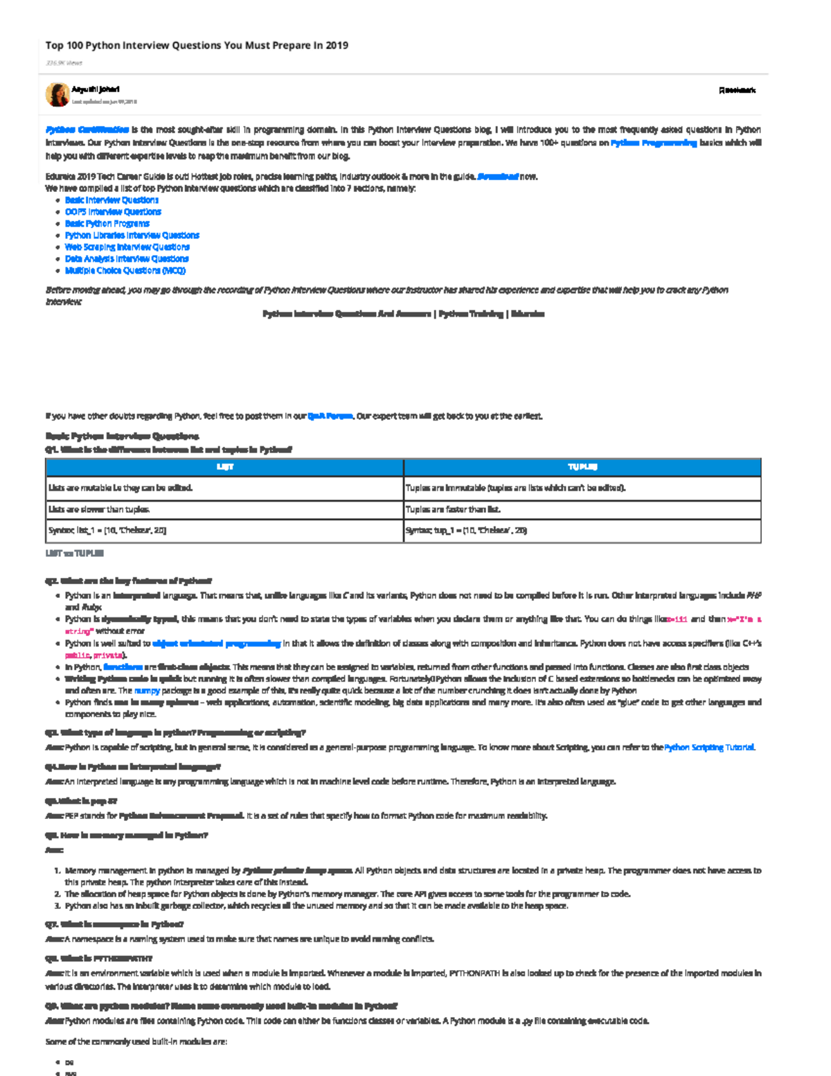 100 python interview questions - computer science engineering - CSVTU ...