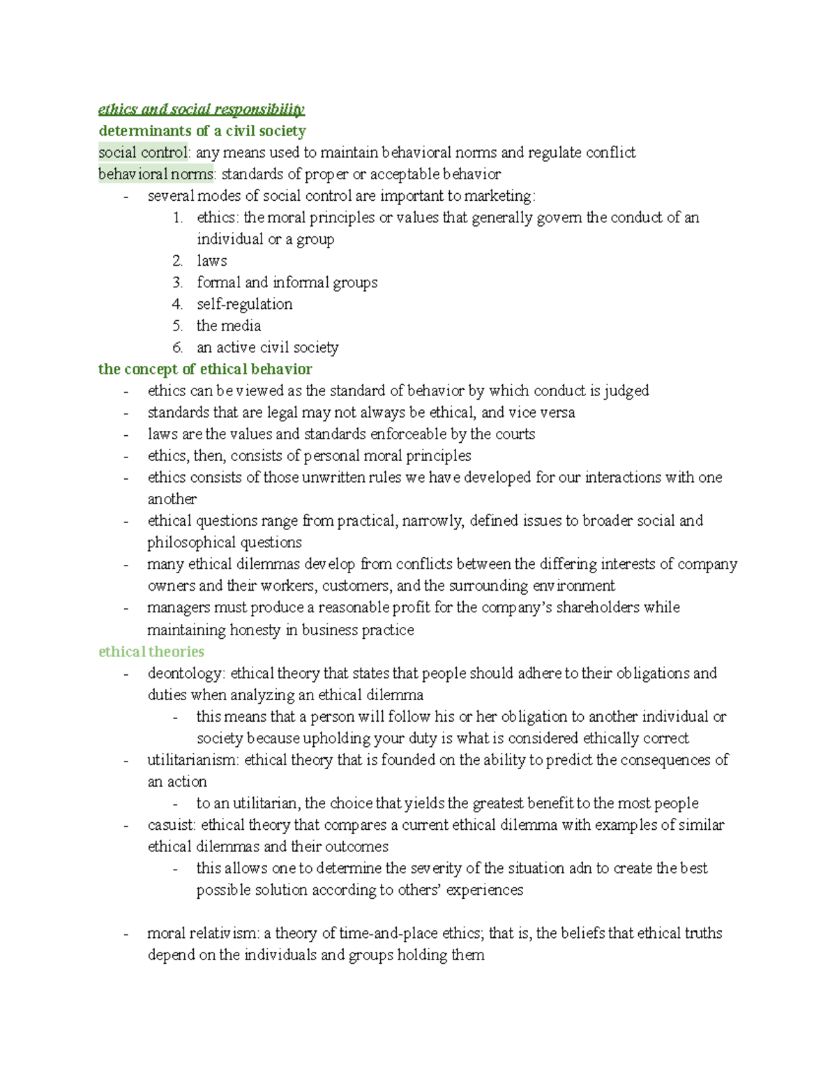 Mkt. Ch. 3 - Chapter 3, Gaubert - Ethics And Social Responsibility 