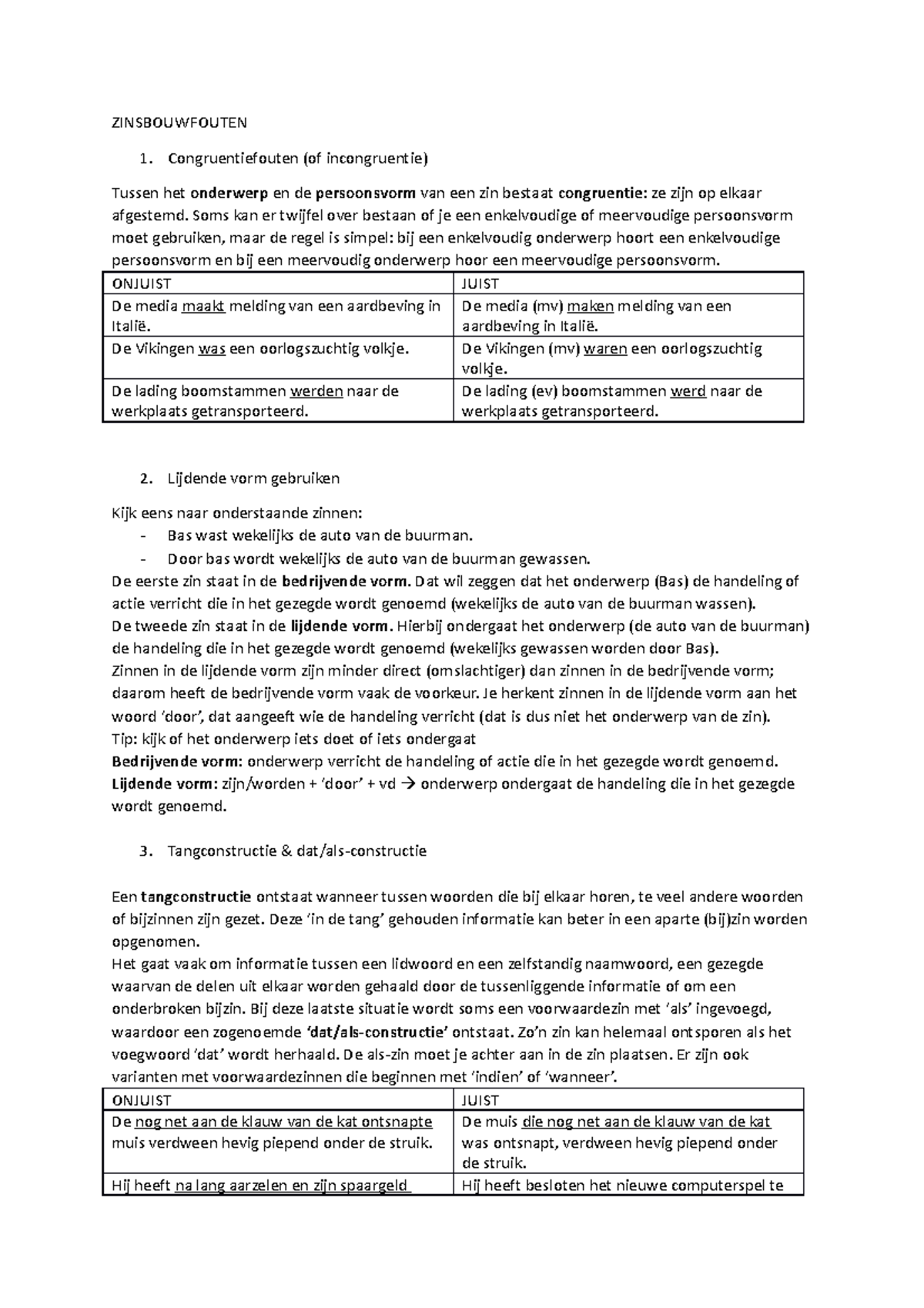 Samenvatting Zinsbouwfouten - ZINSBOUWFOUTEN Congruentiefouten (of ...