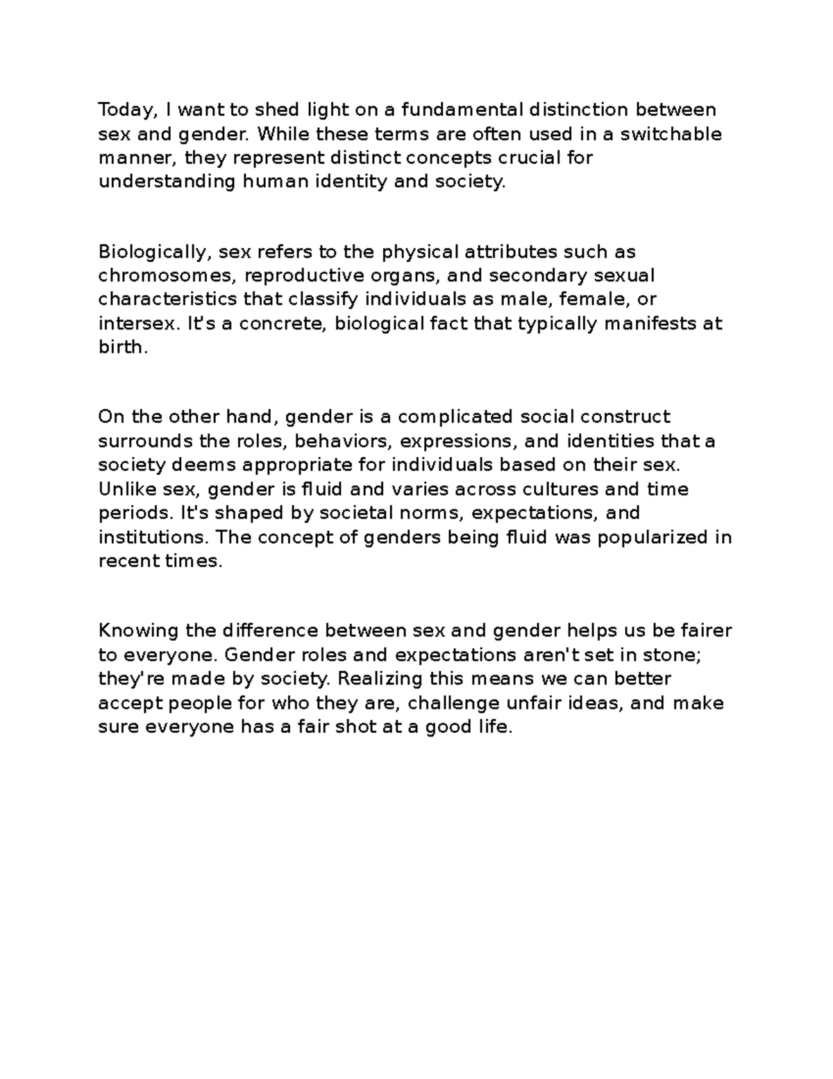 Gender Stratification Speech Today I Want To Shed Light On A Fundamental Distinction Between