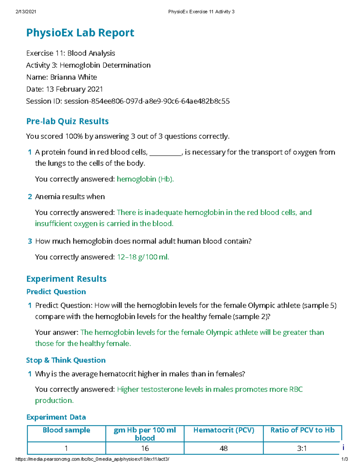 Physio Ex Exercise 11 Activity 3 Studocu