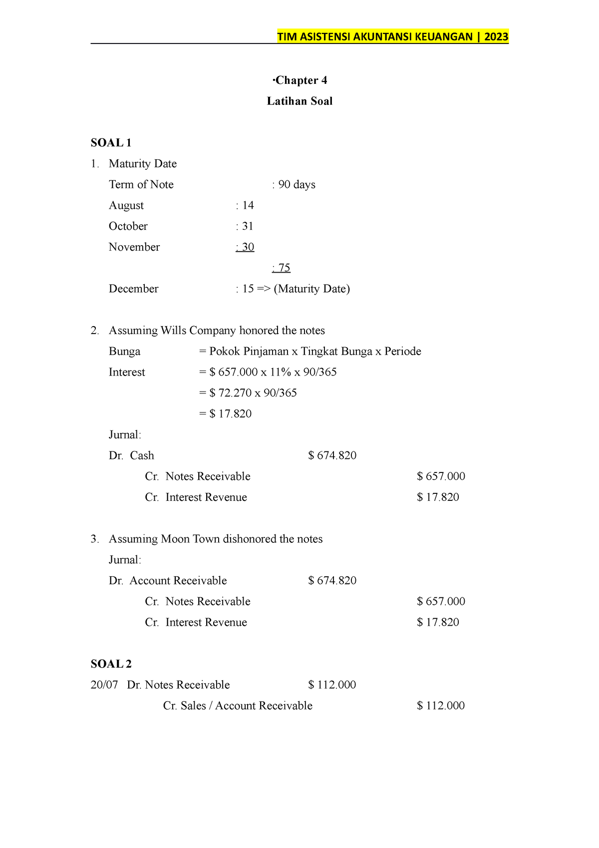 Kunjaw Latihan SOAL Chapter 4 Notes Receivable - TIM ASISTENSI ...