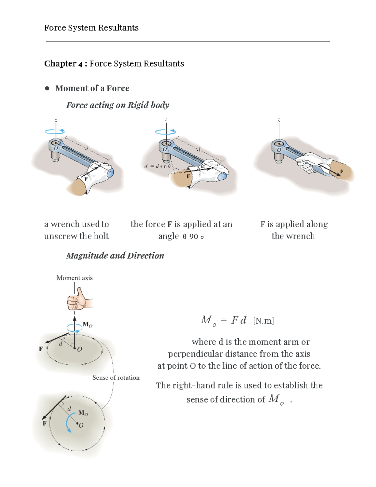 Mechanics: Force System Resultants - Chapter 4 : Force System ...