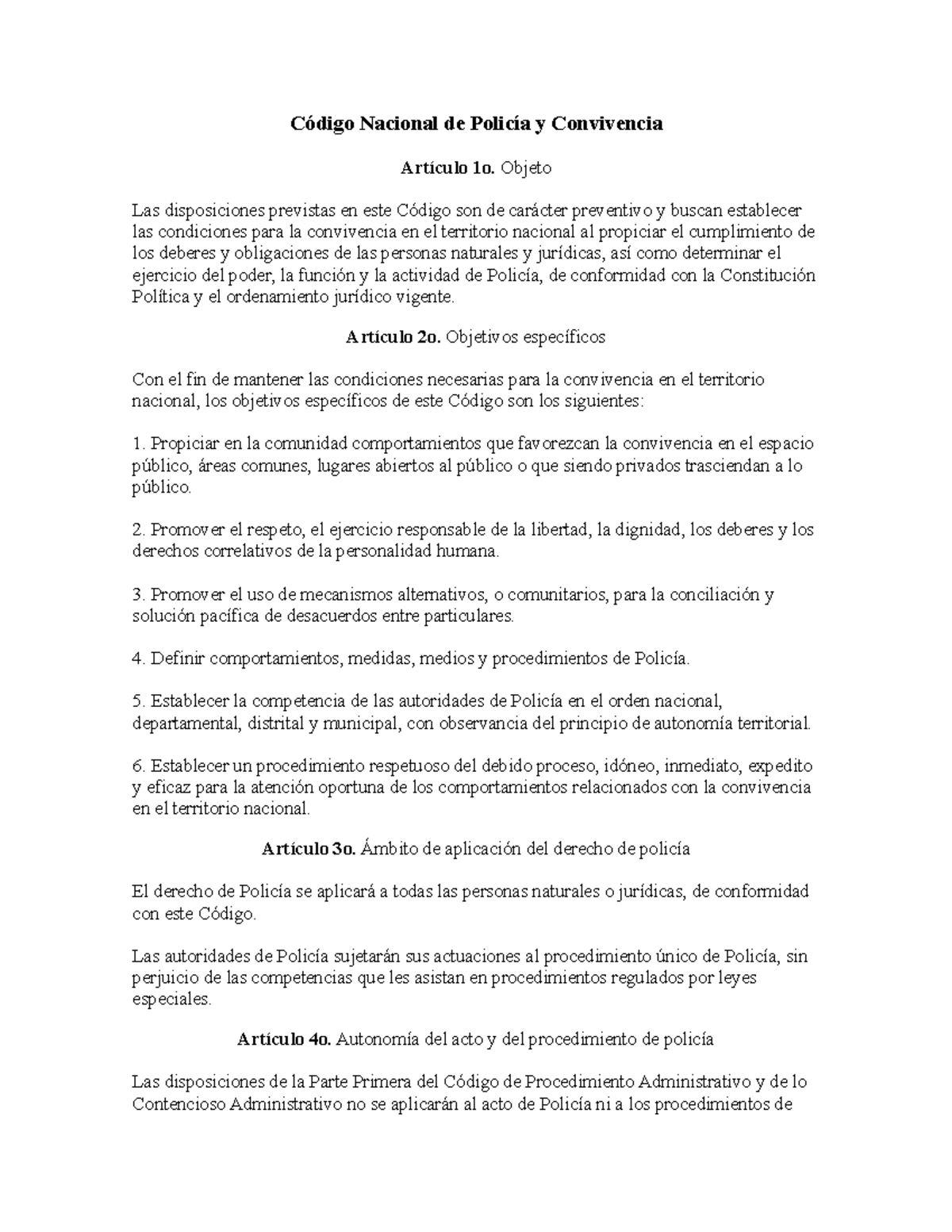 Codigo DE Policia - PERFECTO - Código Nacional de Policía y Convivencia ...