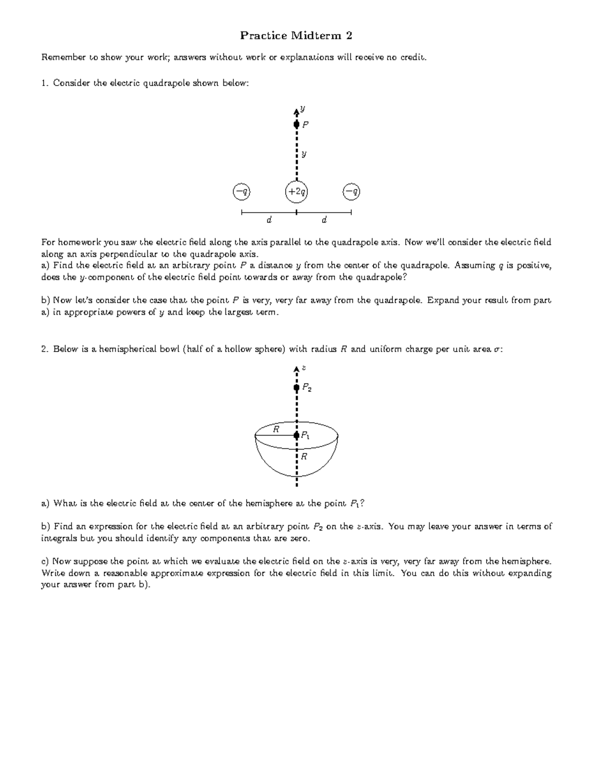Midterm Practice 3 - 1234 - Practice Midterm 2 Remember to show your ...