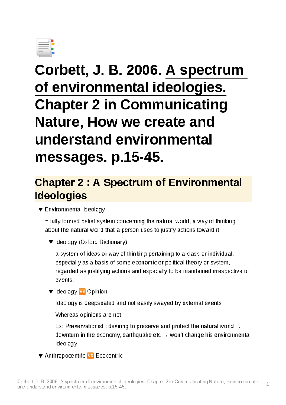 Corbett J. B. 2006 . A Spectrum Of Environmental Ideologies. Chapter 2 ...