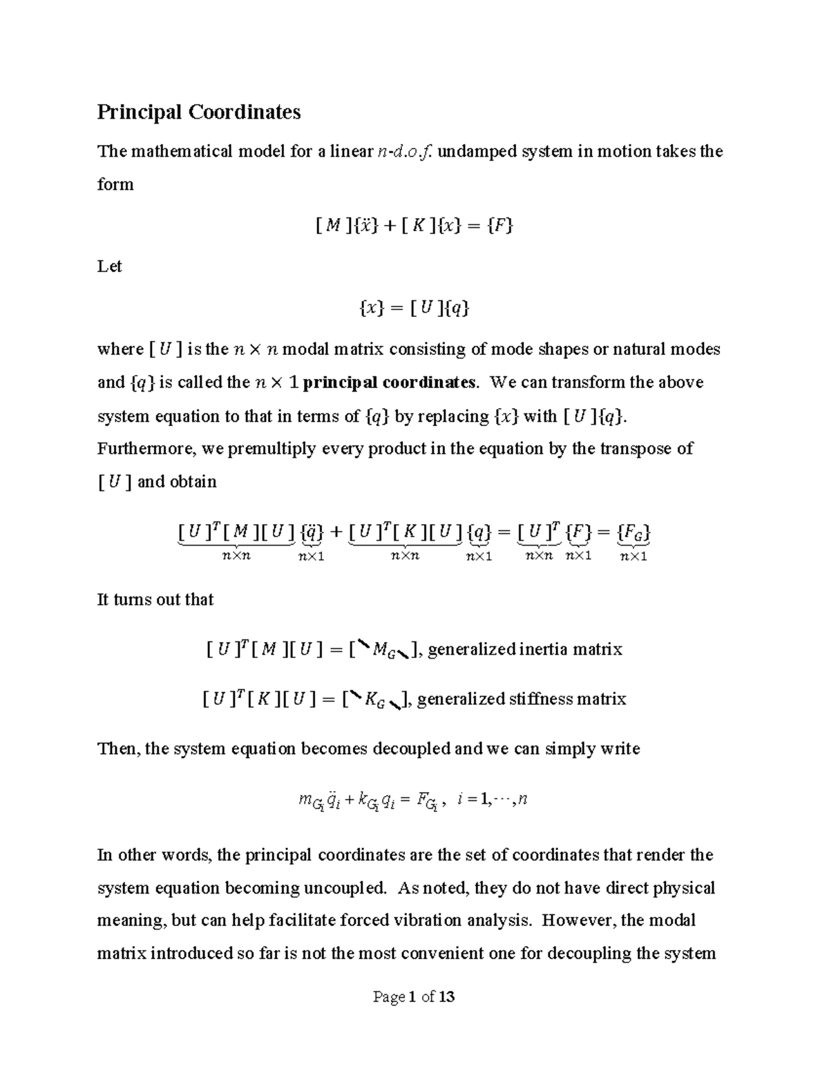 Ex-Vib 15 Modal Analysis - Principal Coordinates The mathematical model ...